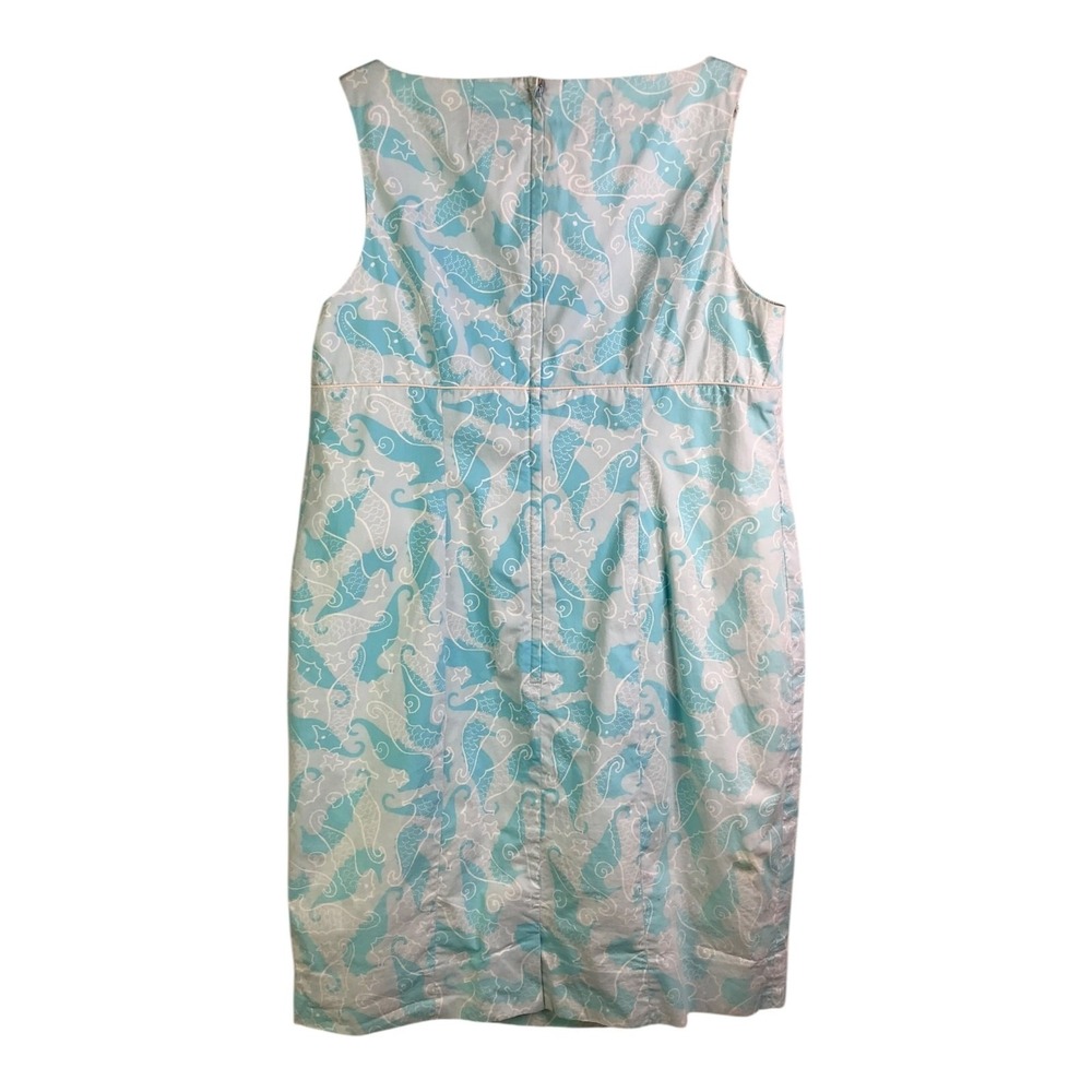 Lilly Pulitzer Dress Womens L Blue Seahorse Starfish Print Shift V-Neck Cotton - Picture 2 of 7